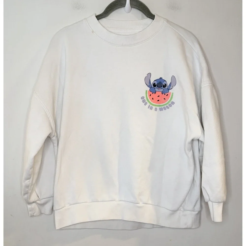 GAP Kids x Disney Stitch Girls Crewneck Fleece Graphic Sweatshirt One in a Melon